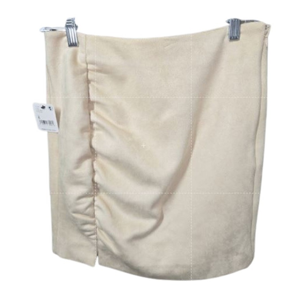 Free People Faux Suede Mini Skirt Womens Size 8 Ruched Tan Boho NWT